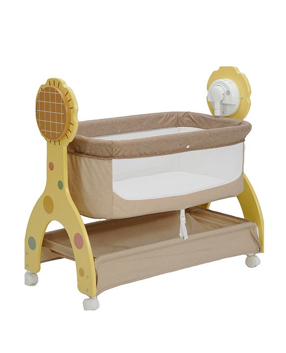 Babyhug Sun Flower Wooden Electric Cradle with Mosquito Net - Beige| 3 Level Swing| Sturdy Wooden Frame| 3 Preset Timer| Soothing Music| Wheels with Lock| Mesh Sides for Ventilation| Newborn Essential