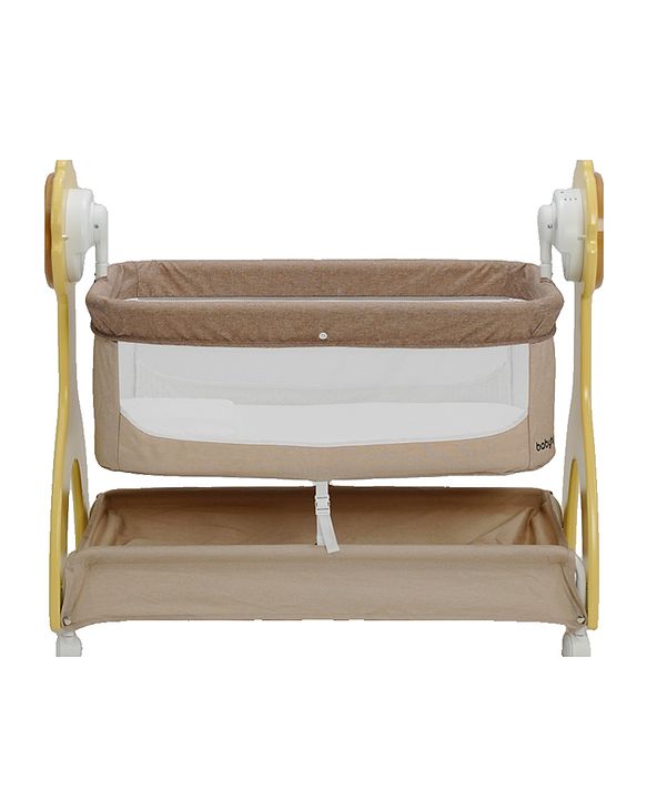 Babyhug Sun Flower Wooden Electric Cradle with Mosquito Net - Beige| 3 Level Swing| Sturdy Wooden Frame| 3 Preset Timer| Soothing Music| Wheels with Lock| Mesh Sides for Ventilation| Newborn Essential