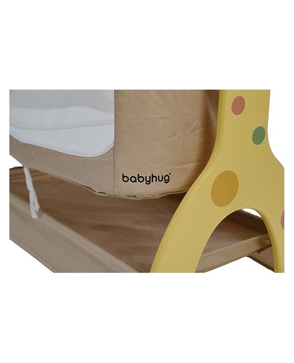 Babyhug Sun Flower Wooden Electric Cradle with Mosquito Net - Beige| 3 Level Swing| Sturdy Wooden Frame| 3 Preset Timer| Soothing Music| Wheels with Lock| Mesh Sides for Ventilation| Newborn Essential