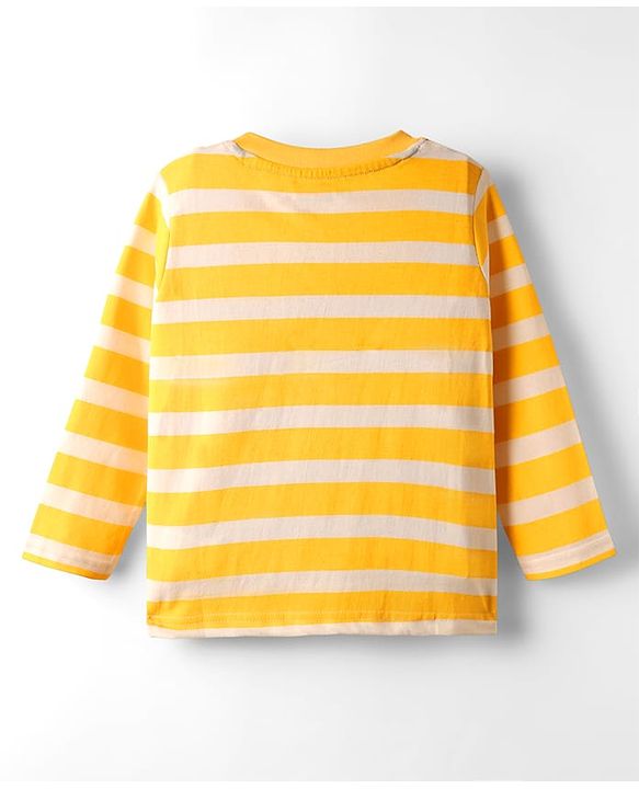 Babyhug 100% Cotton Knit Full Sleeves T-Shirt with Stripes & Mama's Boy Text Print - Yellow & White