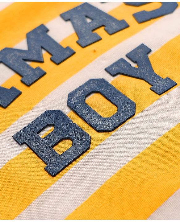 Babyhug 100% Cotton Knit Full Sleeves T-Shirt with Stripes & Mama's Boy Text Print - Yellow & White