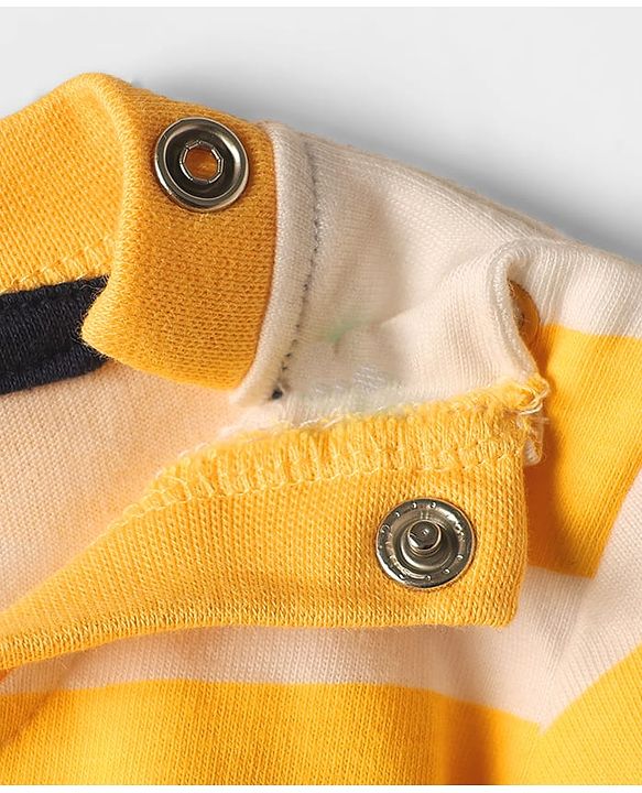Babyhug 100% Cotton Knit Full Sleeves T-Shirt with Stripes & Mama's Boy Text Print - Yellow & White