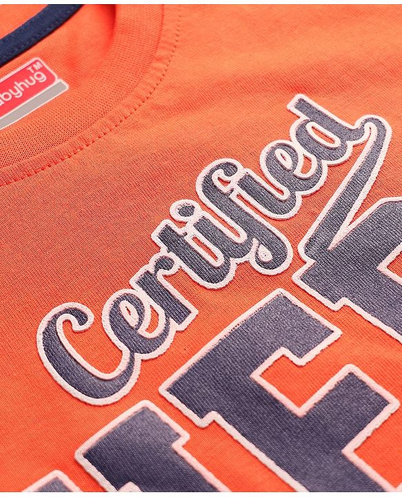 Babyhug 100% Cotton Knit Full Sleeves T-Shirt with Certified  Hero Text Print - Orange