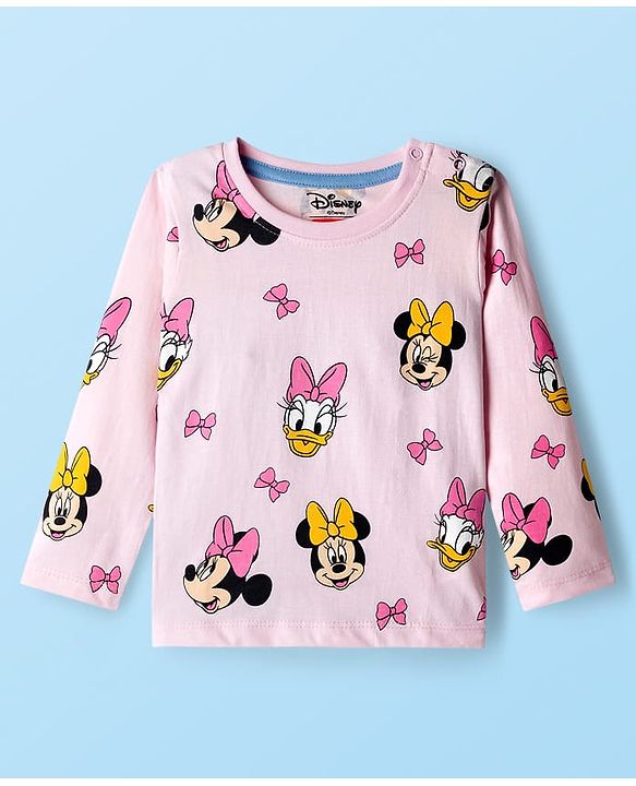 Babyhug Disney Single Jersey Knit Full Sleeves T-Shirt with Minnie and Friends Graphics Pack of 3 - Light Blue Pink & White