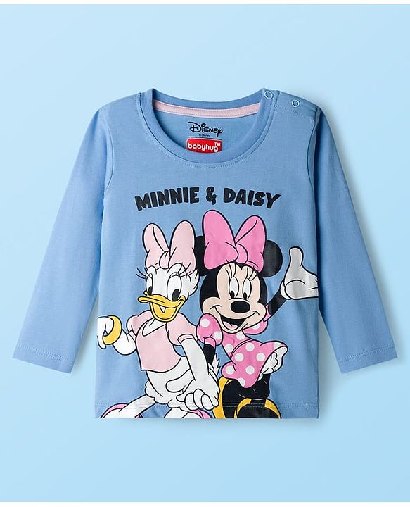Babyhug Disney Single Jersey Knit Full Sleeves T-Shirt with Minnie and Friends Graphics Pack of 3 - Light Blue Pink & White