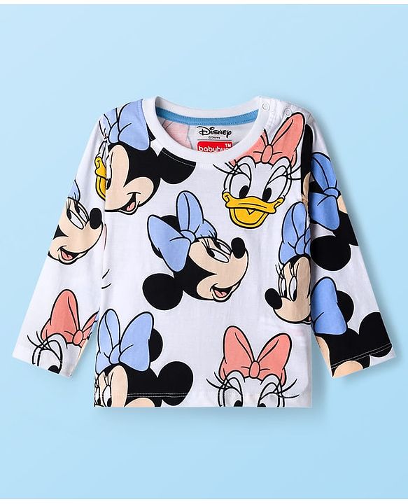 Babyhug Disney Single Jersey Knit Full Sleeves T-Shirt with Minnie and Friends Graphics Pack of 3 - Light Blue Pink & White