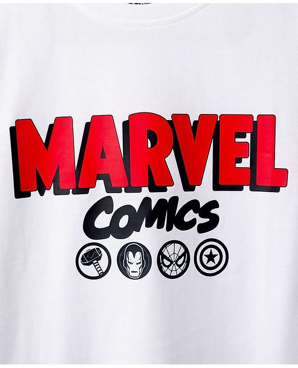 Pine Kids Marvel Single Jersey Knit Full Sleeves T-Shirt with Front & Back Avengers Graphics - White