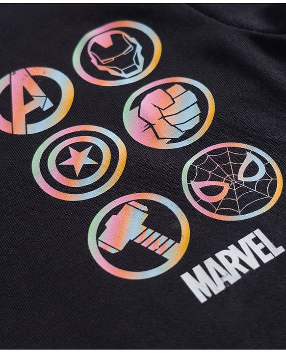 Pine Kids Marvel Single Jersey Knit Full Doctor Sleeves T-Shirt with Front & Back Avengers Graphics - Black