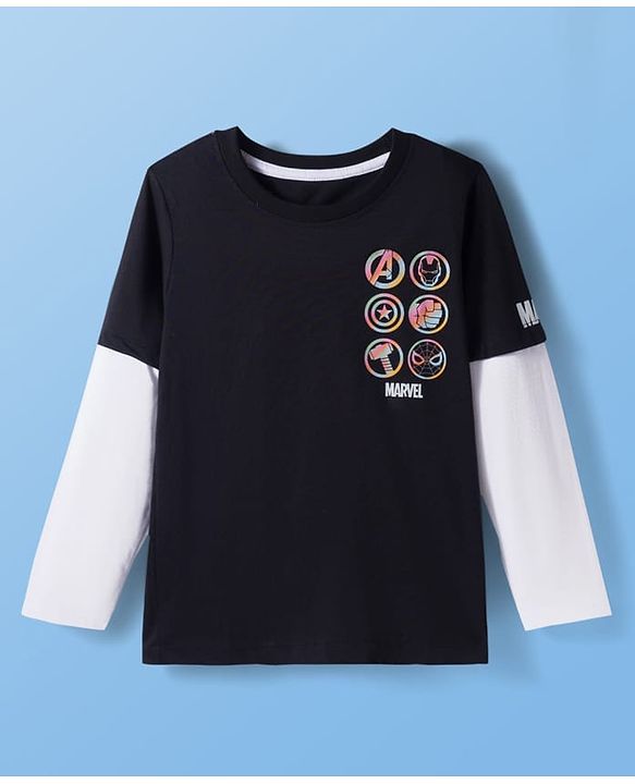 Pine Kids Marvel Single Jersey Knit Full Doctor Sleeves T-Shirt with Front & Back Avengers Graphics - Black
