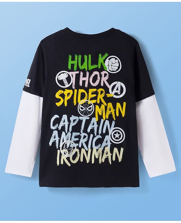 Pine Kids Marvel Single Jersey Knit Full Doctor Sleeves T-Shirt with Front & Back Avengers Graphics - Black
