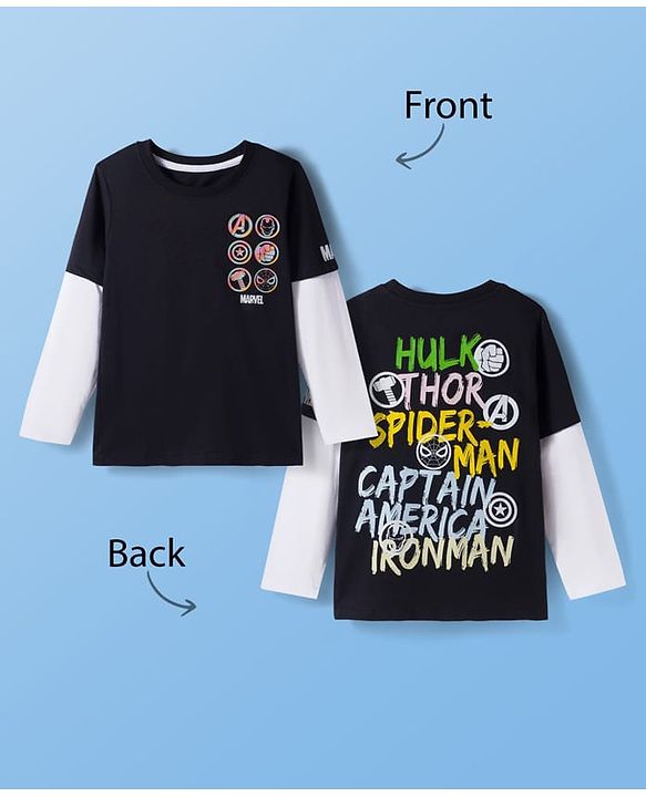 Pine Kids Marvel Single Jersey Knit Full Doctor Sleeves T-Shirt with Front & Back Avengers Graphics - Black