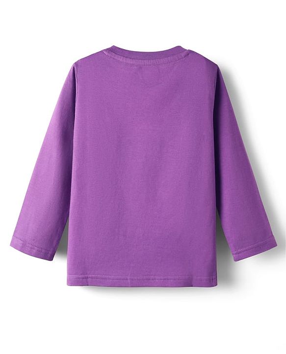 Babyhug 100% Cotton Knit Full Sleeves T-Shirt with Daddy Is My Hero Text Print - Purple