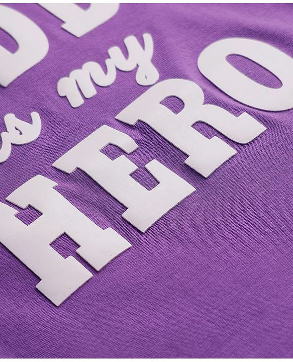 Babyhug 100% Cotton Knit Full Sleeves T-Shirt with Daddy Is My Hero Text Print - Purple