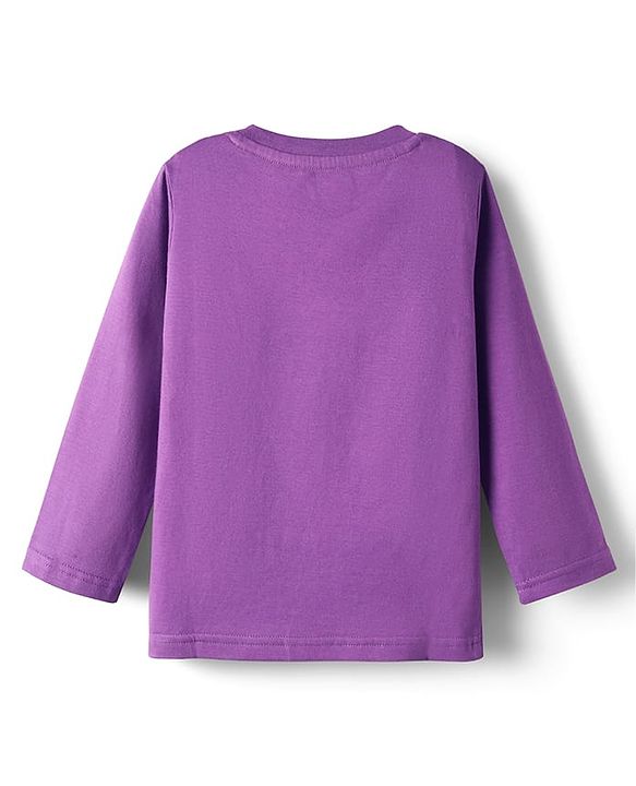 Babyhug 100% Cotton Knit Full Sleeves T-Shirt with Daddy Is My Hero Text Print - Purple