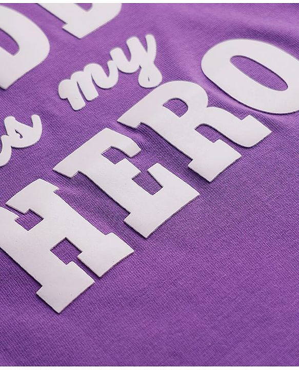 Babyhug 100% Cotton Knit Full Sleeves T-Shirt with Daddy Is My Hero Text Print - Purple