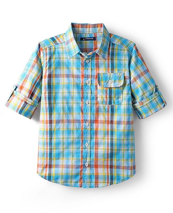 Pine Kids Cotton Woven Full Sleeves Checkered Shirt - Multicolour