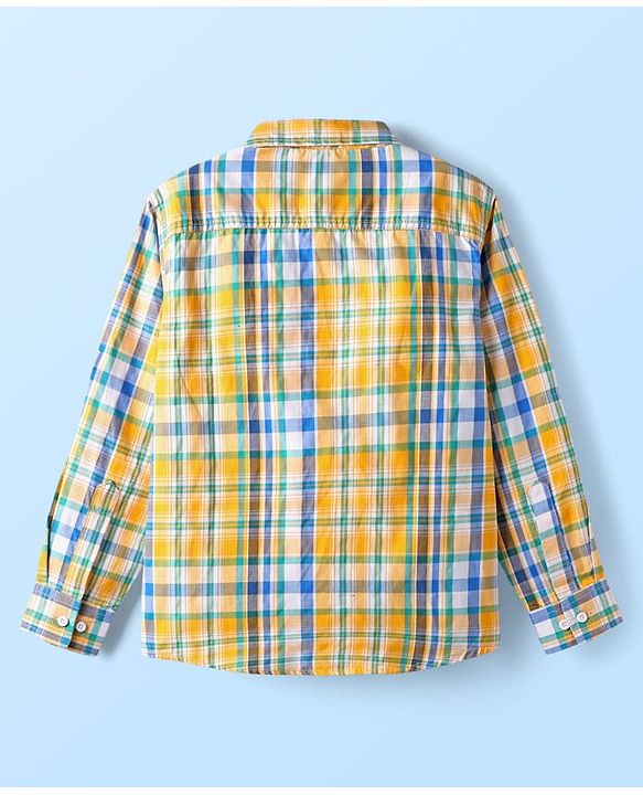 Pine Kids Cotton Woven Full Sleeves Checkered Shirt - Yellow