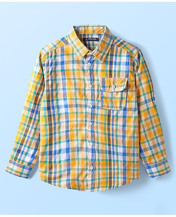 Pine Kids Cotton Woven Full Sleeves Checkered Shirt - Yellow