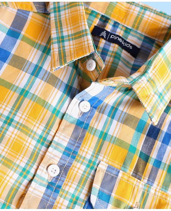 Pine Kids Cotton Woven Full Sleeves Checkered Shirt - Yellow