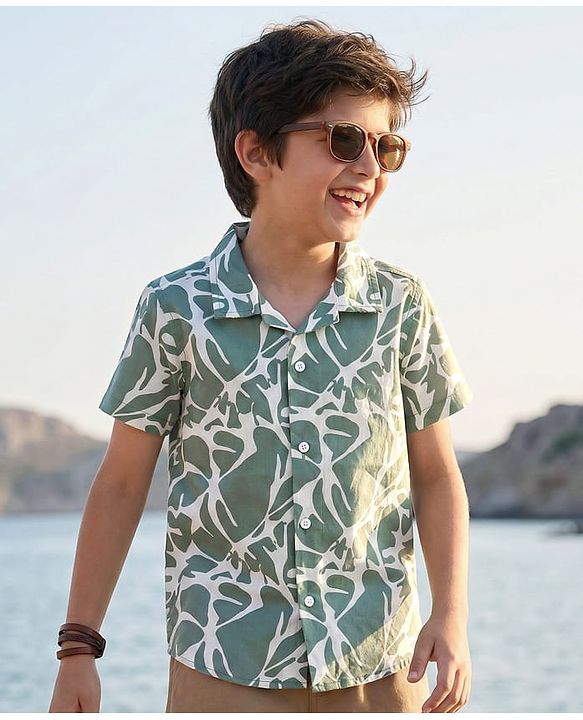 Pine Kids Viscose Woven Half Sleeves Printed Shirt - Green