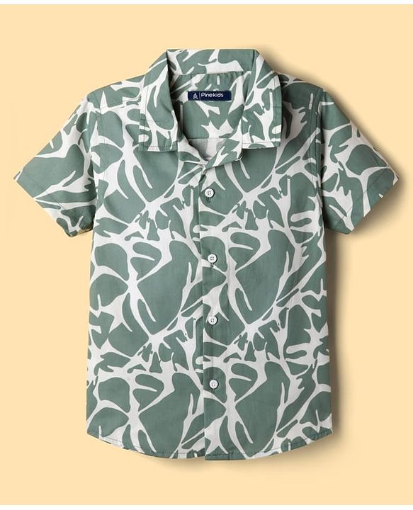 Pine Kids Viscose Woven Half Sleeves Printed Shirt - Green