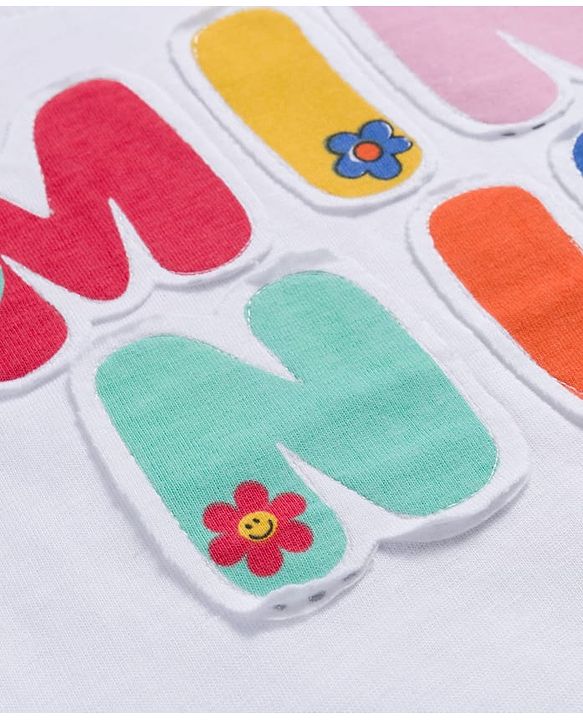 Babyhug Disney Single Jersey Knit Full Sleeves T-Shirt With Minnie Mouse Graphics & Patch Detailing & Back Print - White