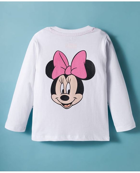 Babyhug Disney Single Jersey Knit Full Sleeves T-Shirt With Minnie Mouse Graphics & Patch Detailing & Back Print - White