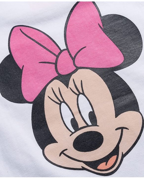Babyhug Disney Single Jersey Knit Full Sleeves T-Shirt With Minnie Mouse Graphics & Patch Detailing & Back Print - White