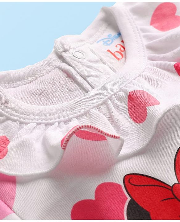 Babyhug Disney Interlock Knit Full Sleeves Onesies with Minnie & Friends Graphics Pack of 3 - Pink & White