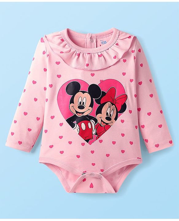 Babyhug Disney Interlock Knit Full Sleeves Onesies with Minnie & Friends Graphics Pack of 3 - Pink & White
