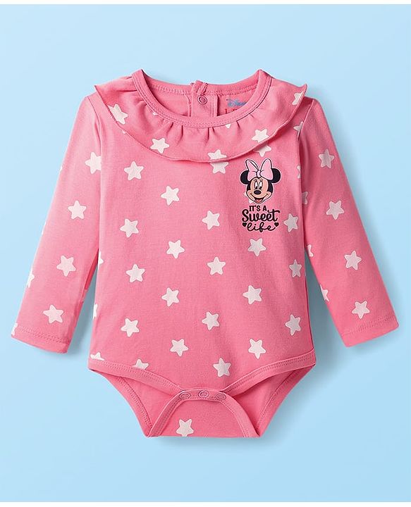 Babyhug Disney Interlock Knit Full Sleeves Onesies with Minnie & Friends Graphics Pack of 3 - Pink & White