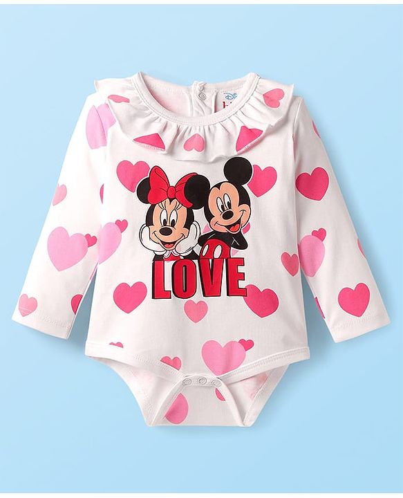 Babyhug Disney Interlock Knit Full Sleeves Onesies with Minnie & Friends Graphics Pack of 3 - Pink & White