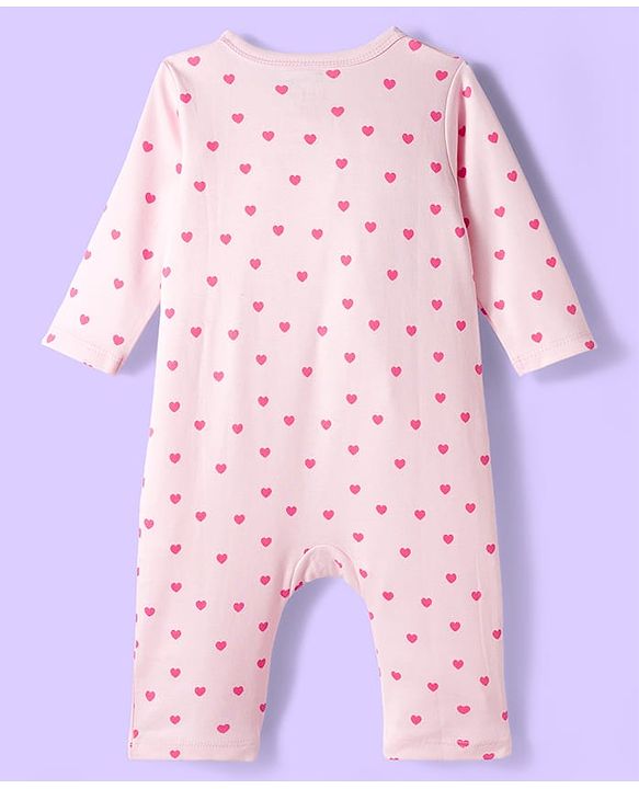 Babyhug Disney Interlock Knit Full Sleeve Rompers with Heart Minnie & Mickey Mouse Graphics Pack of 3 - Pink & White