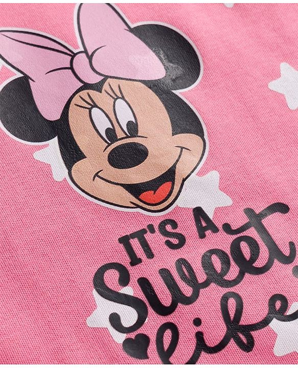 Babyhug Disney Interlock Knit Full Sleeve Rompers with Heart Minnie & Mickey Mouse Graphics Pack of 3 - Pink & White