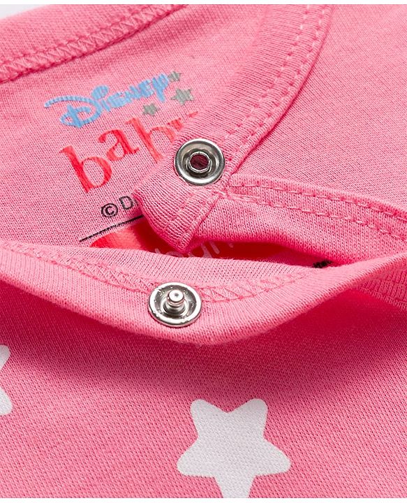 Babyhug Disney Interlock Knit Full Sleeve Rompers with Heart Minnie & Mickey Mouse Graphics Pack of 3 - Pink & White