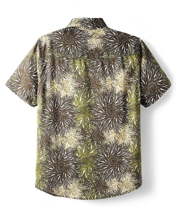 Pine Kids Cotton Woven Half Sleeves Printed Shirt - Green