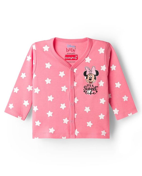 Babyhug Disney Interlock Knit Full Sleeves Jhablas With Minnie & Friends Print Pack Of 3 - Pink White & Dark Pink