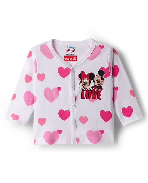 Babyhug Disney Interlock Knit Full Sleeves Jhablas With Minnie & Friends Print Pack Of 3 - Pink White & Dark Pink