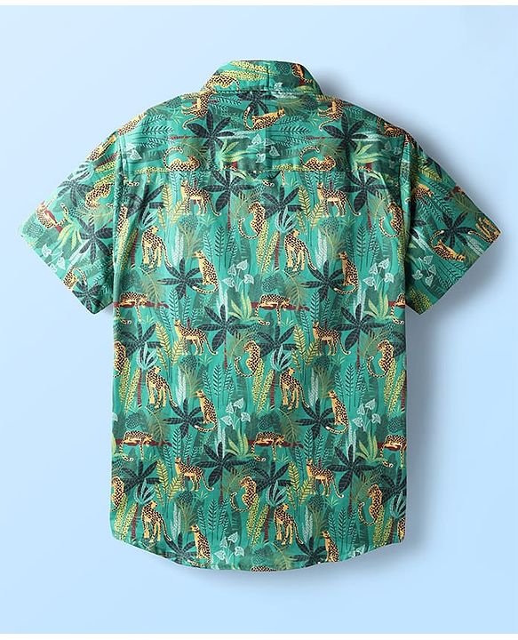 Pine Kids Cotton Woven Half Sleeves Animal Printed Shirt With T-Shirt - Multicolour