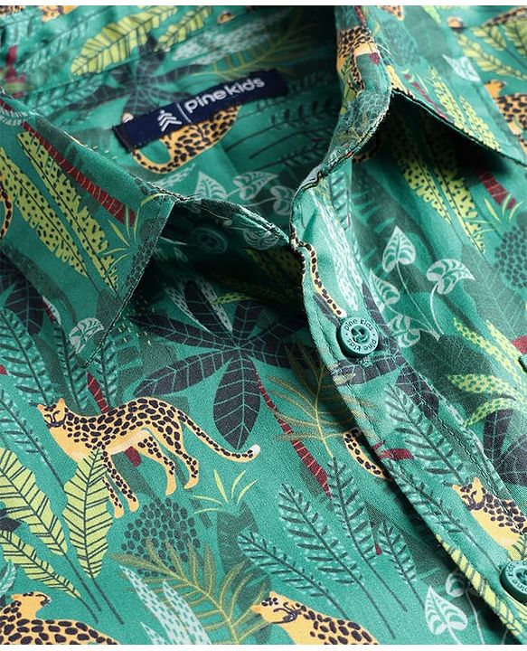 Pine Kids Cotton Woven Half Sleeves Animal Printed Shirt With T-Shirt - Multicolour
