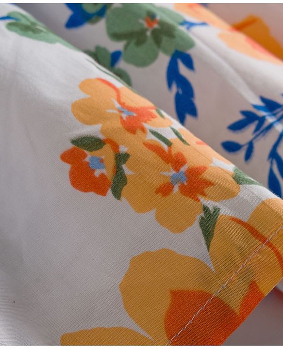 Babyhug Cotton Woven Floral Print Frock with Full Sleeves Shrug - White & Blue