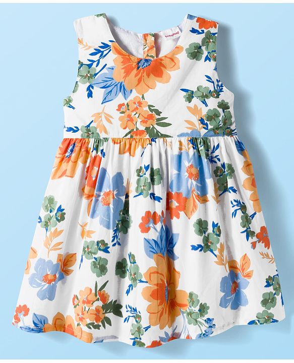 Babyhug Cotton Woven Floral Print Frock with Full Sleeves Shrug - White & Blue