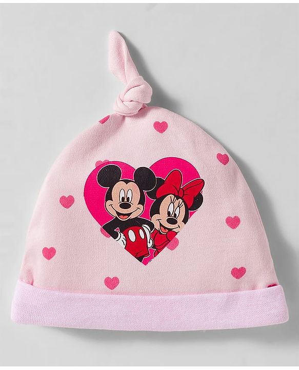 Babyhug Disney Interlock Knit Knot Cap with Minnie Mouse Graphics Pack of 3 Pink & White - Diameter 10 cm