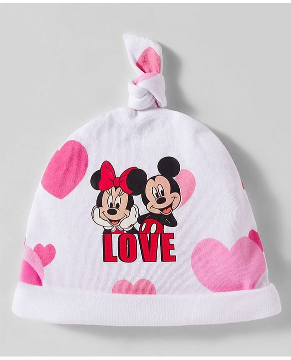 Babyhug Disney Interlock Knit Knot Cap with Minnie Mouse Graphics Pack of 3 Pink & White - Diameter 10 cm
