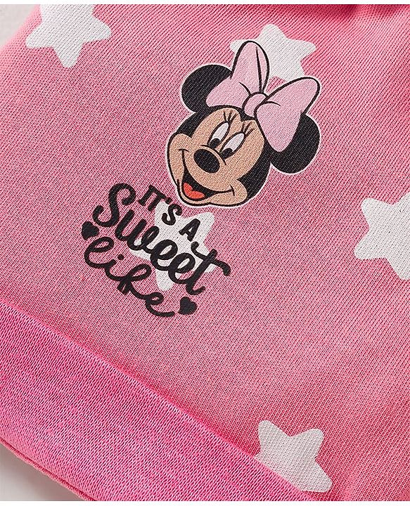 Babyhug Disney Interlock Knit Knot Cap with Minnie Mouse Graphics Pack of 3 Pink & White - Diameter 10 cm