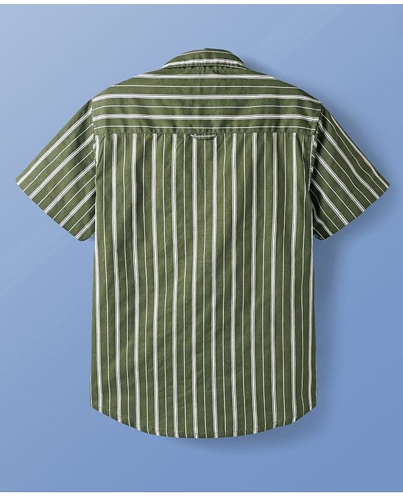 Pine Kids Cotton Woven Half Sleeves Striped Shirt With T-Shirt - Green