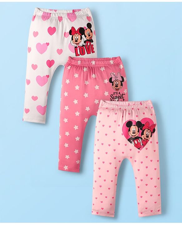 Babyhug Disney 100% Cotton Full Length Diaper Leggings With Minnie & Friends Graphic Pack Of 3 - Multi Colour