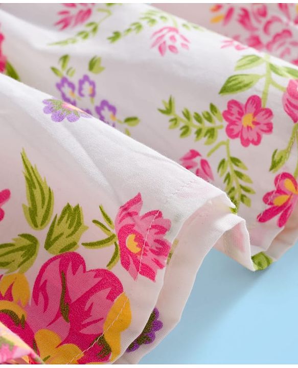 Babyhug Cotton Woven Half Sleeves Frock With Shrug & Floral Print - Pink & White