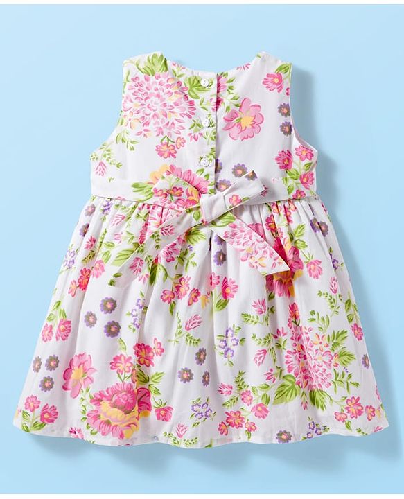Babyhug Cotton Woven Half Sleeves Frock With Shrug & Floral Print - Pink & White