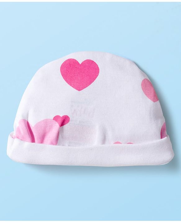 Babyhug Disney Interlock Knit Cap Mitten & Booties Set with Minnie Mouse & Friends White - Diameter 10 cm
